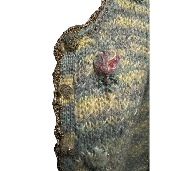 Sleeping on Snow Embroidered Mohair-Blend Cardigan Pastel Floral Cottagecore (M) - Picture 6 of 6